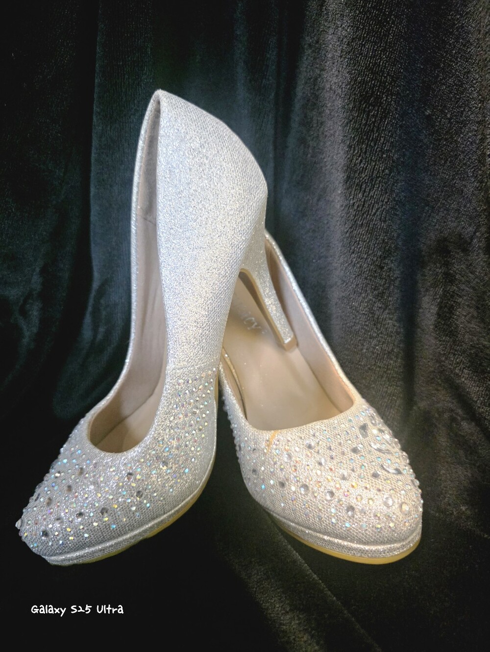 Elegant Crystal Embellished Silver High Heel Pumps - Women's